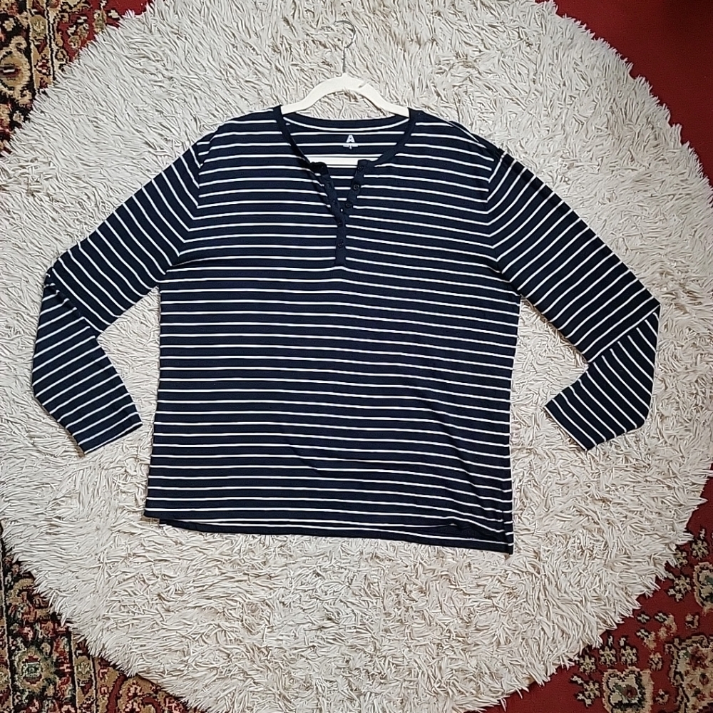 Able Henley Top Shirt Stripe Long Sleeve Casual Preppy Classic Cool Size XL